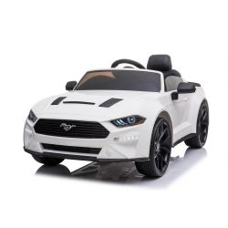 Elektrické autíčko Ford Mustang 24V, biele, Mäkké EVA kolesá, Motory: 2 x 16 000 otáčok, 24V Batéria, LED Svetlá, 2,4 GHz diaľkové ovládanie, MP3 Prehrávač, ORIGINAL licencia
