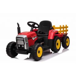 Elektrický Traktor WORKERS s vlečkou, červený, Pohon zadných kolies, 12V batéria, Plastové kolesá, široké sedadlo, 2,4 GHz Diaľkový ovládač, Jednomiestne, MP3 prehrávač so vstupom USB, LED Svetlá, Bluetooth