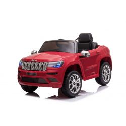 Elektrické autíčko JEEP GRAND CHEROKEE 12V, červené, Koženkové sedadlo, 2,4 GHz dialkové ovládanie, USB / AUX Vstup, Odpruženie, 12V batéria, Mäkké EVA kolesá, 2 X 35W MOTOR, ORIGINAL licencia